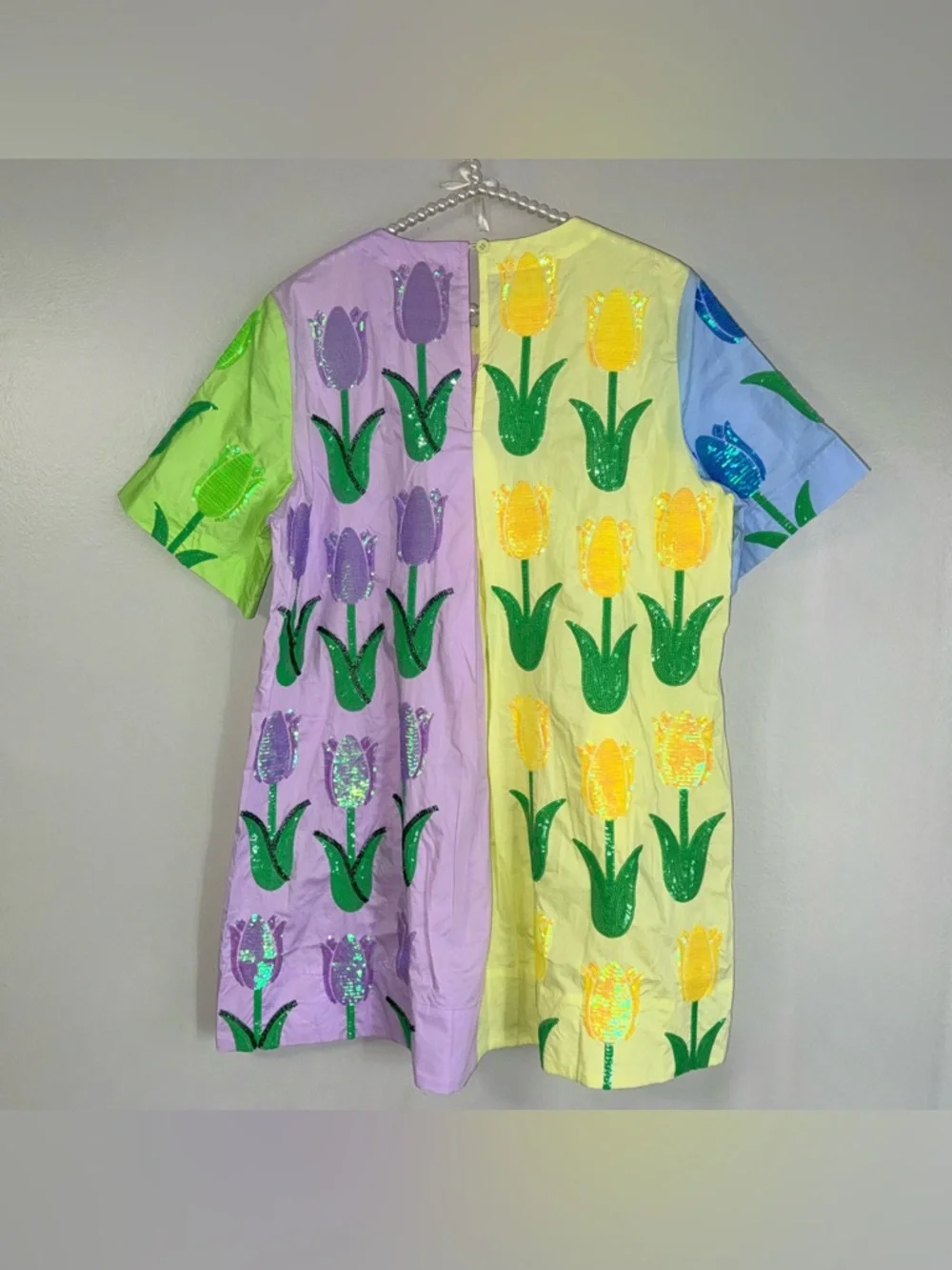 QUEEN OF SPARKLES NEON COLORBLOCK TULIP MINI DRESS - Picture 5 of 14